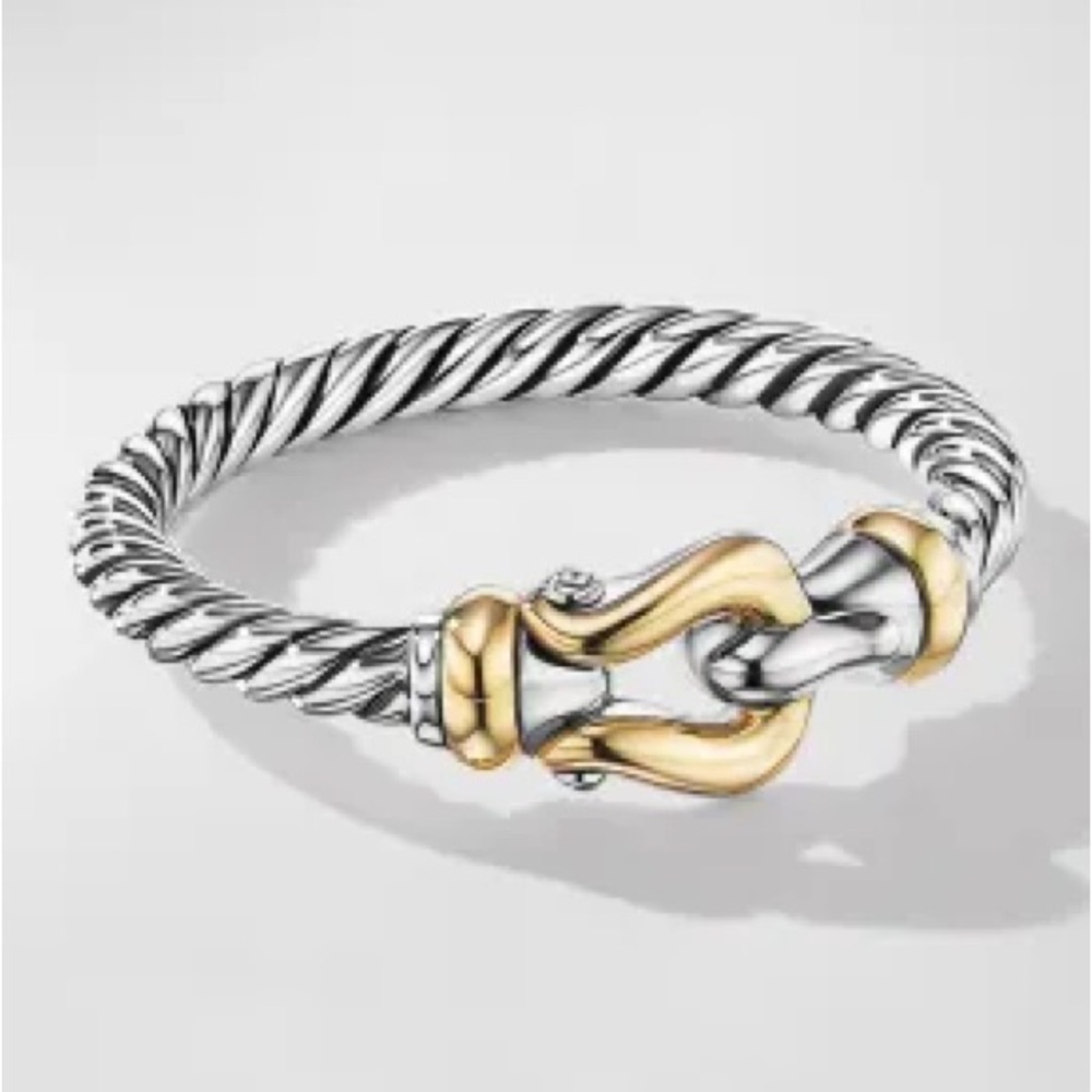 Cable Buckle Ring in Silver with 18K Gold, 2mm